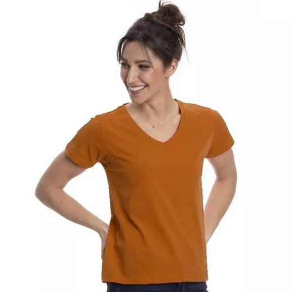 Wear Sierra Women’s Short Sleeve Classic Cotton V-Neck T-Shirt, Large, Camel - Picture 1 of 9